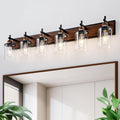 6-Light Farmhouse Bathroom Light Fixtures Over Mirror - Rustic Vanity