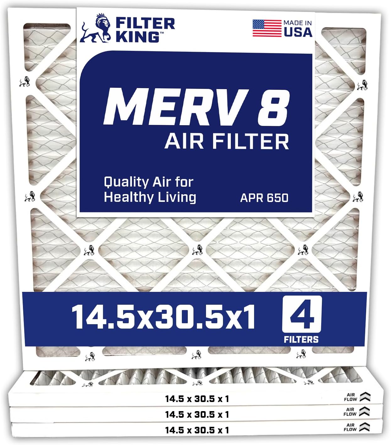 Filter King 14.5x30.5x1 Air Filter 4-Pack for HVAC Systems