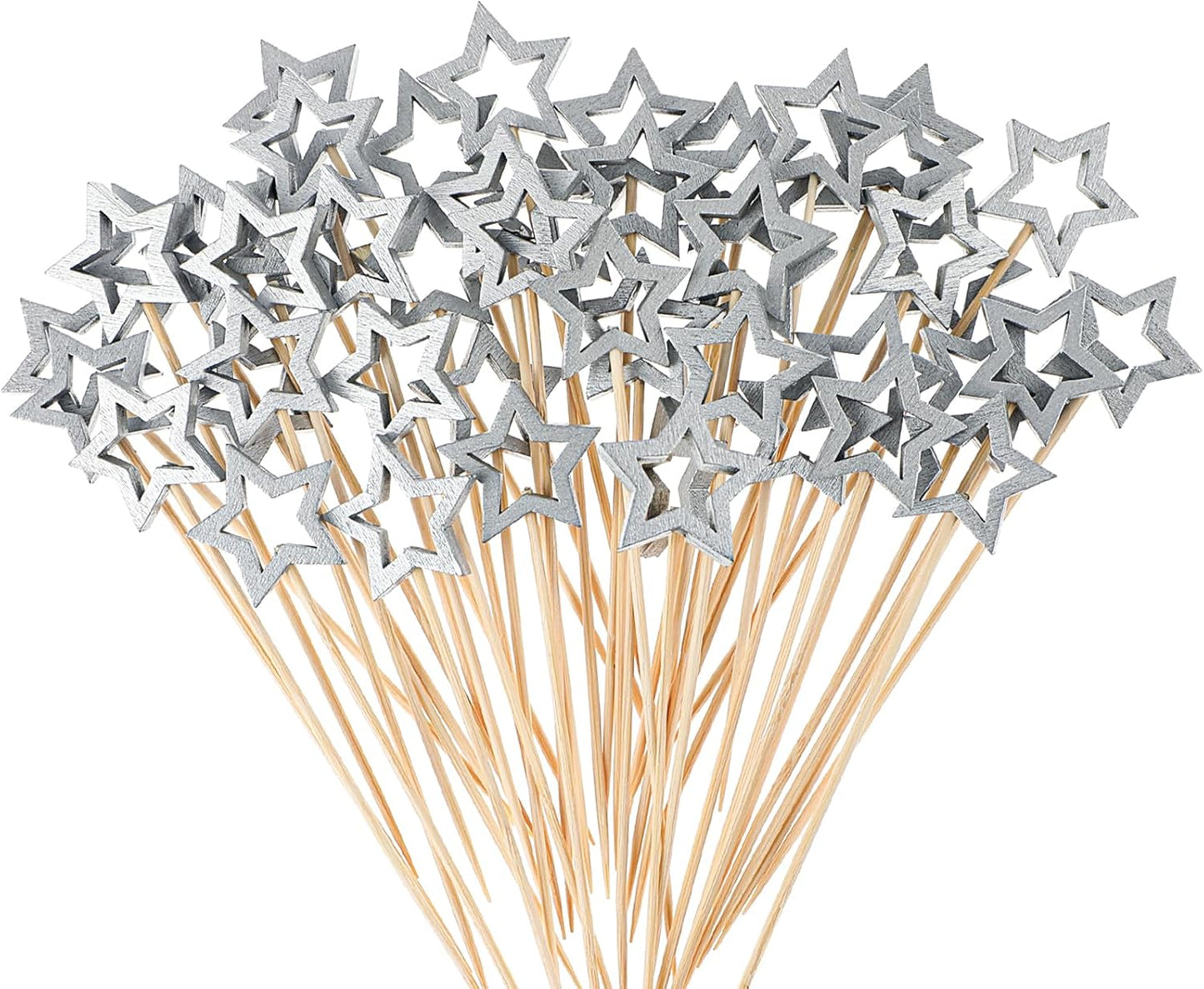50 Silver Star Cocktail Picks - Elegant Garnishing for Parties