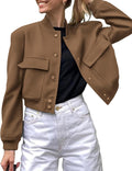 Women Bomber Jacket Button Down Varsity Shacket - Lightweight Fit