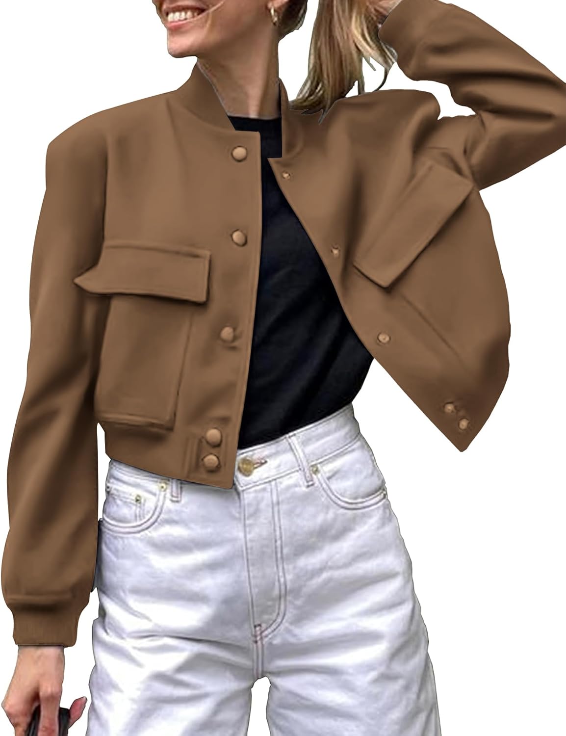 Stylish Women's Bomber Jacket with Pockets for Casual Wear