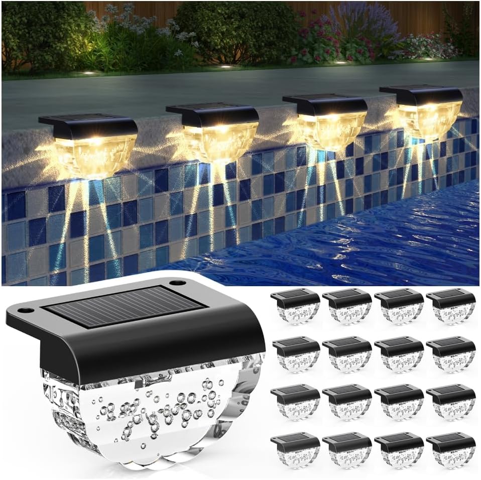 16 Pack Solar Deck Lights Outdoor for Yard, Patio, and Garden