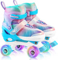 Rainbow Roller Skates for Girls Kids Adjustable Quad Skates - Light Up