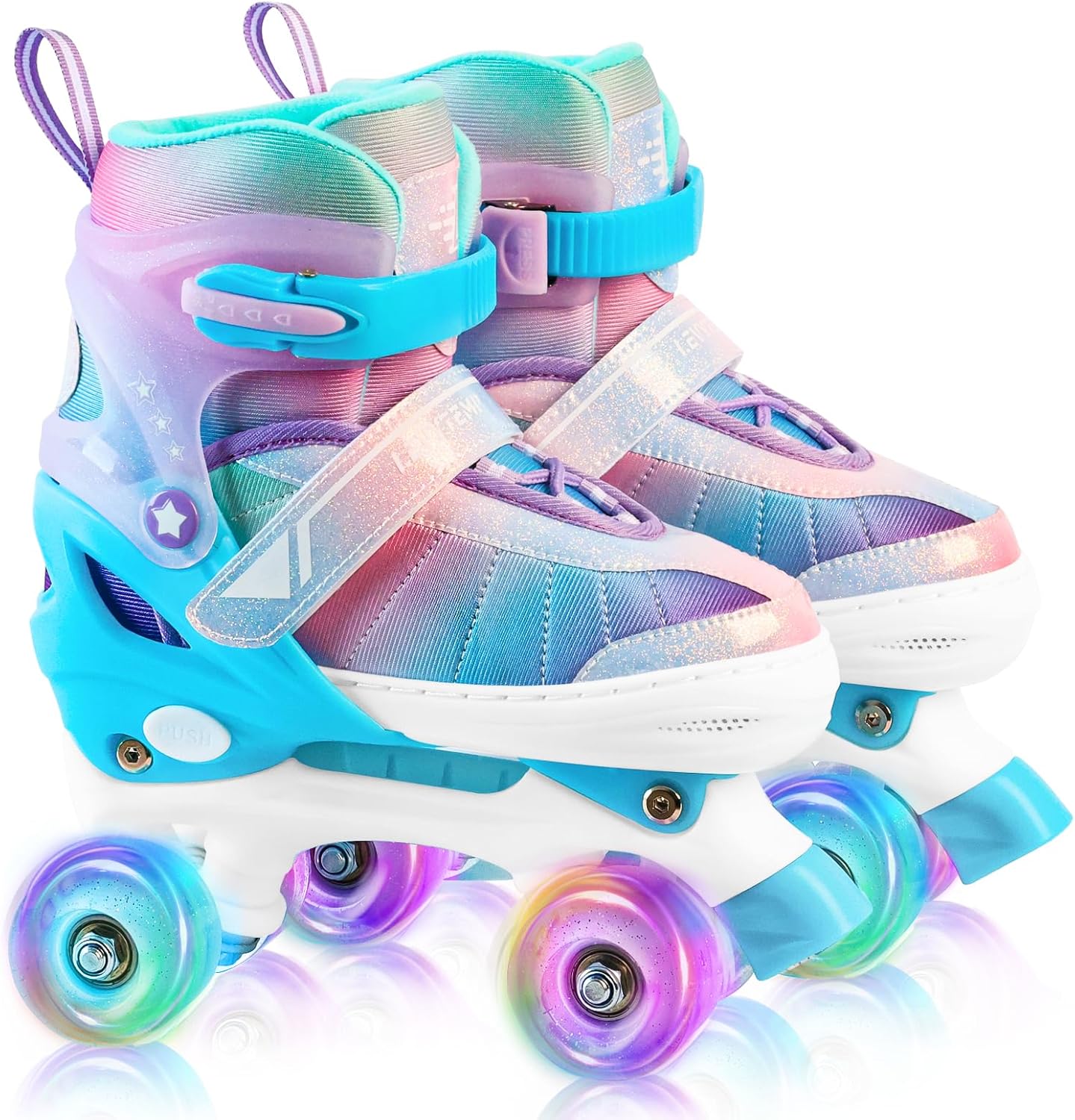 Rainbow Roller Skates for Kids with Light Up Wheels - Adjustable