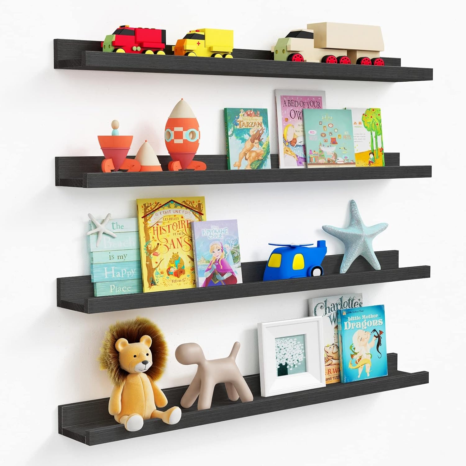 Forbena Black Photo Picture Ledge Shelf Set of 4 for Display
