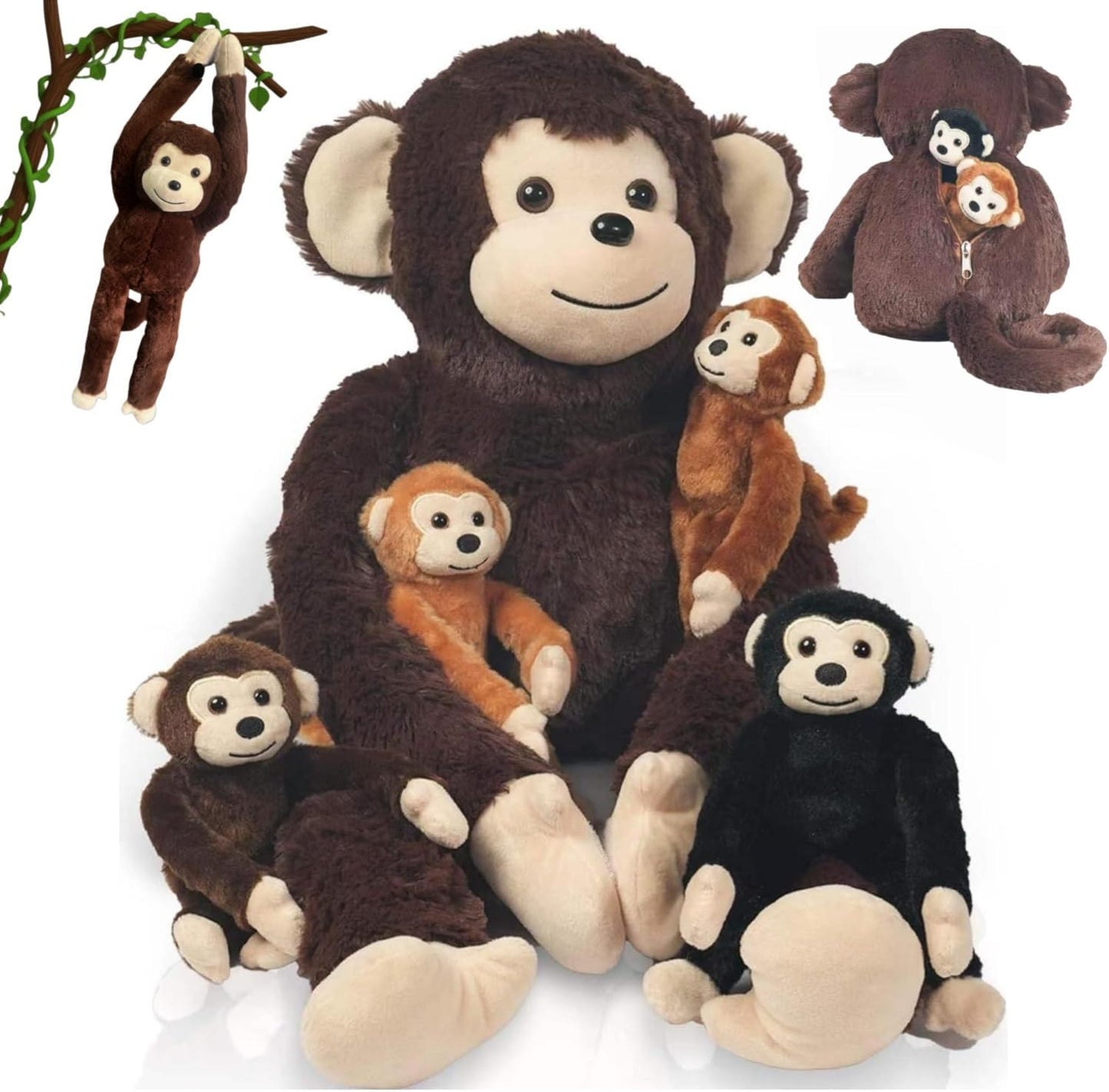 5 in 1 Monkey Stuffed Animal with Babies by Youthfuljive