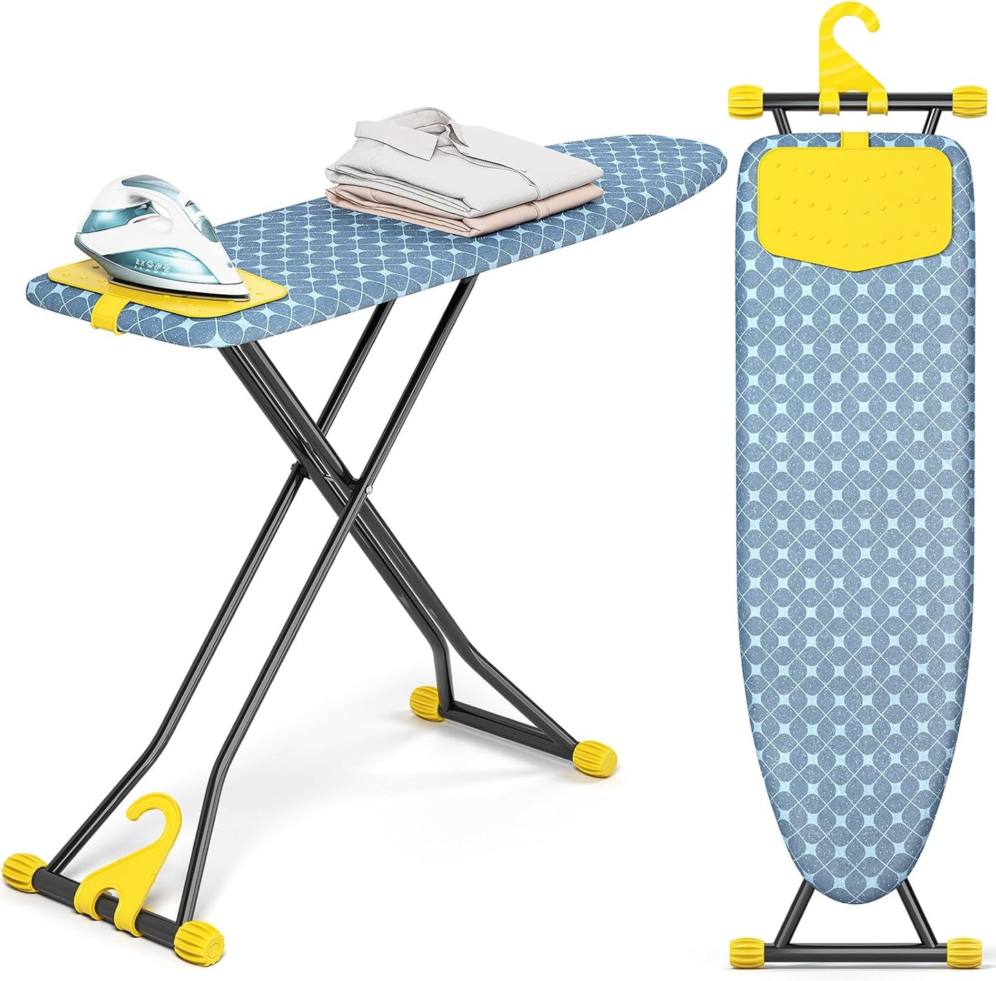 KINGBOARD Compact Ironing Board with Adjustable Height and Mat