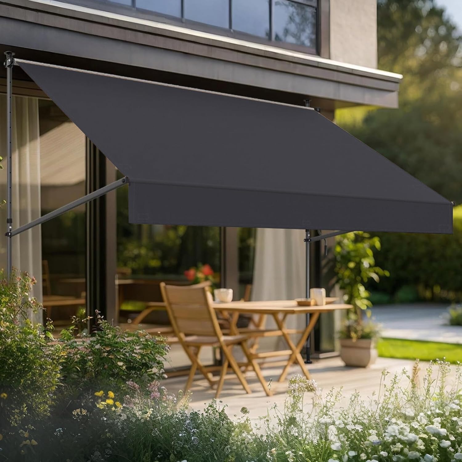 Manual Retractable Awning for Outdoor Sun Shade and Privacy