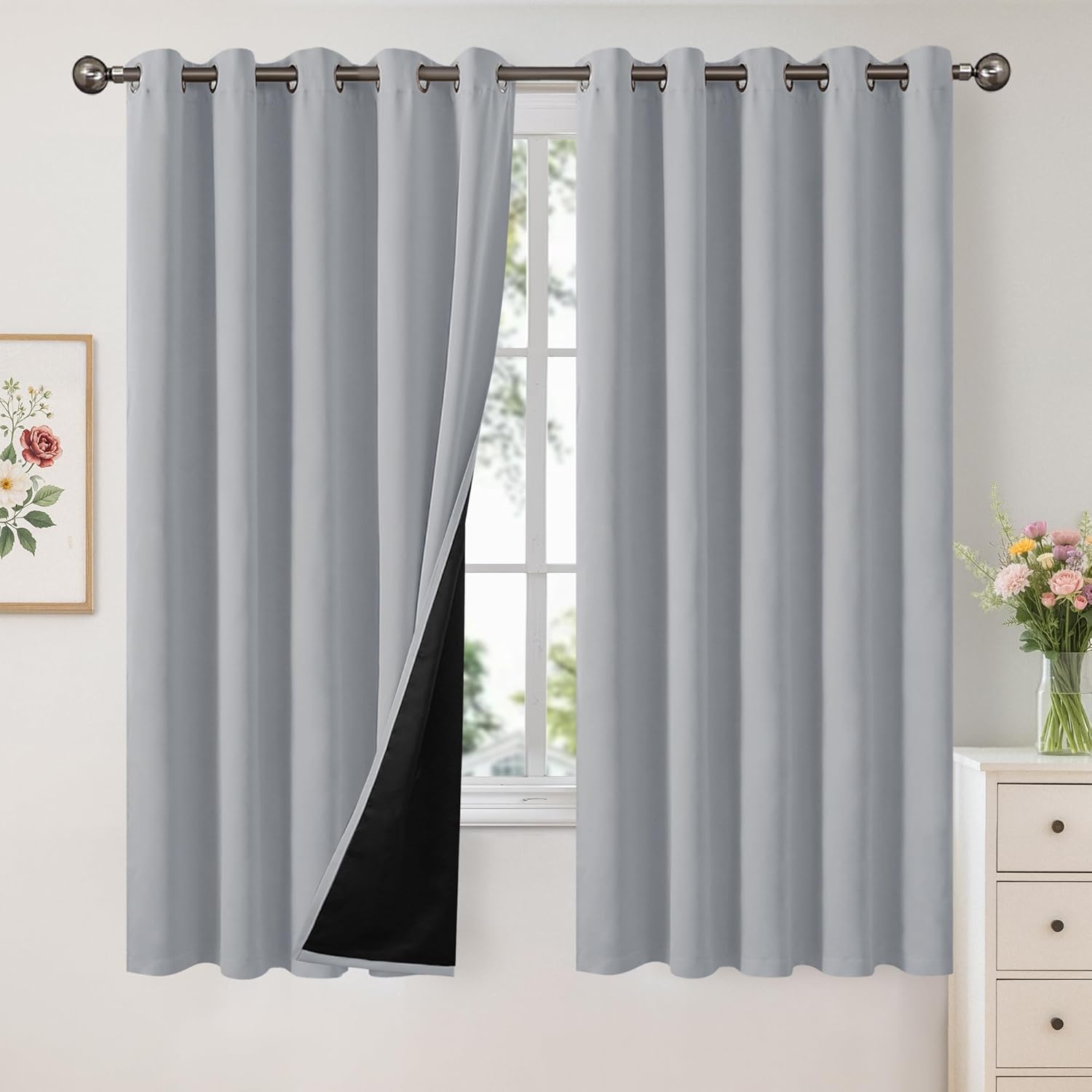 YoungsTex Light Grey 100% Blackout Curtains for Full Room Darkening