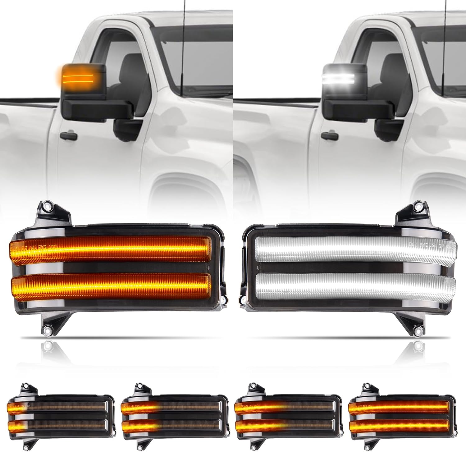 Gempro LED Sequential Amber Side Mirror Marker Lights for 2020-2024