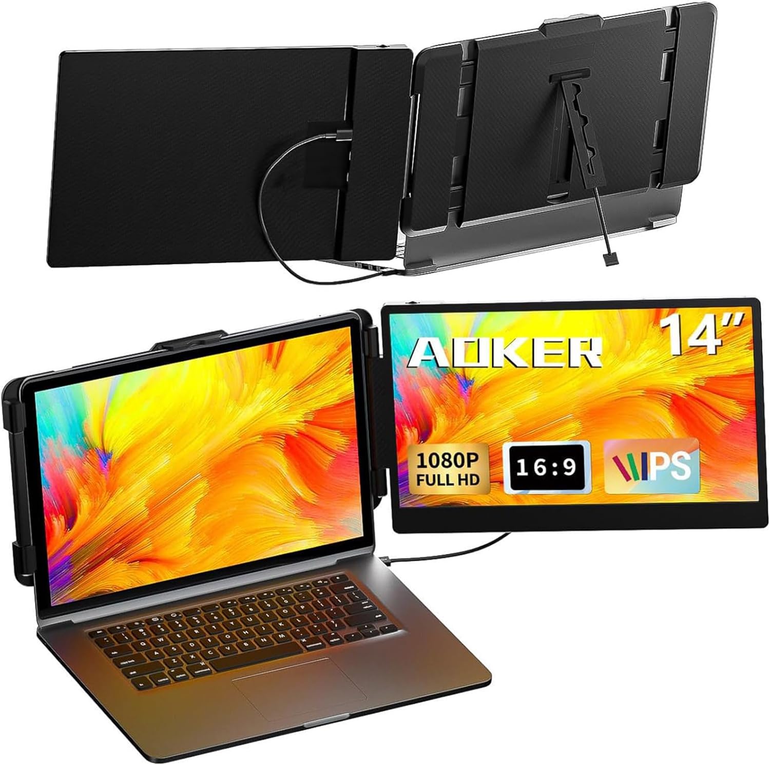 Portable 14 Laptop Screen Extender - Dual Monitor for On-the-Go Productivity!