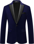 Mens Velvet Blazer Slim Fit Peaked Lapel One Button Tuxedo Jacket