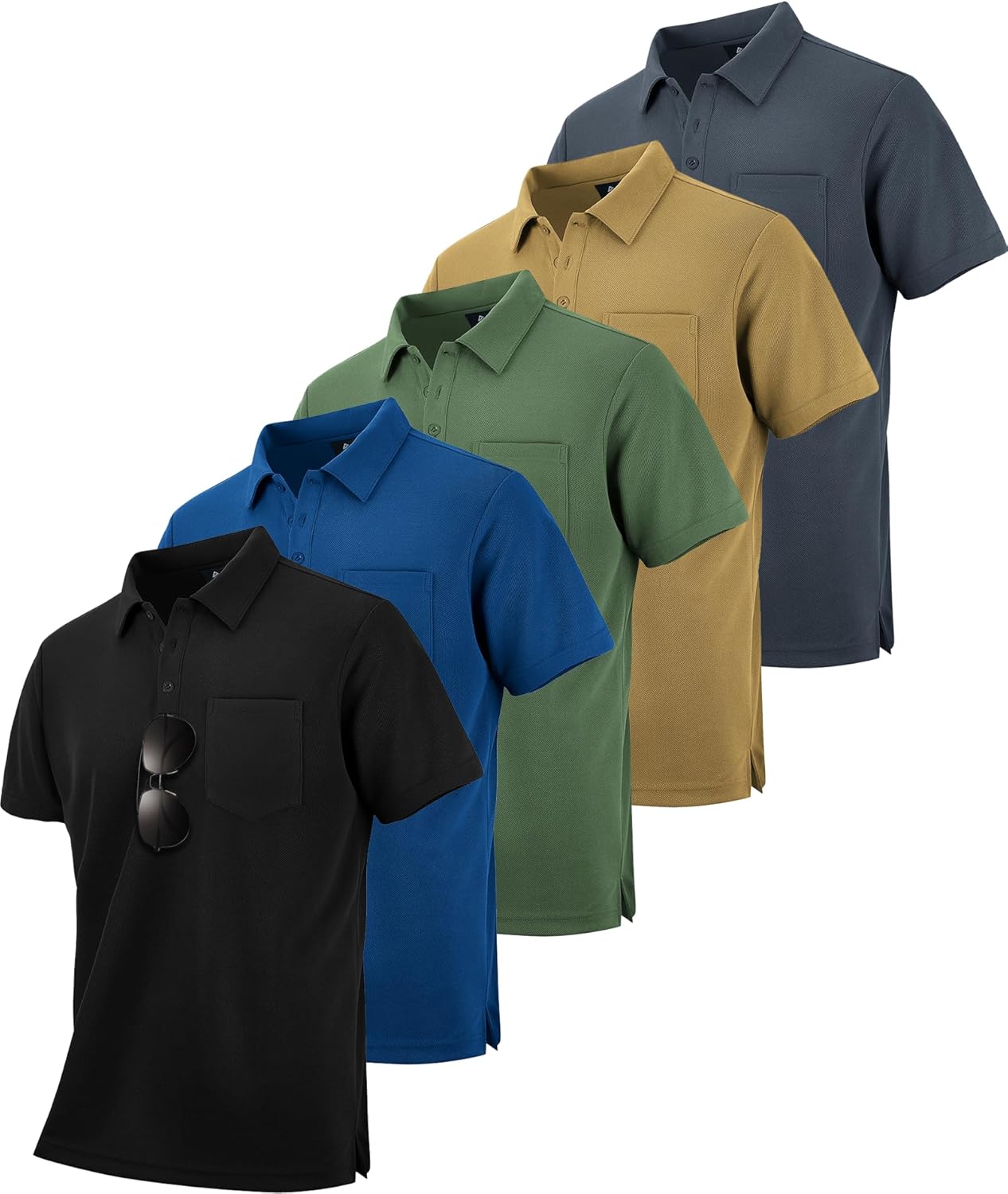 SCODI 5 Pack Mens Pocket Polo Shirts for Casual and Work Wear