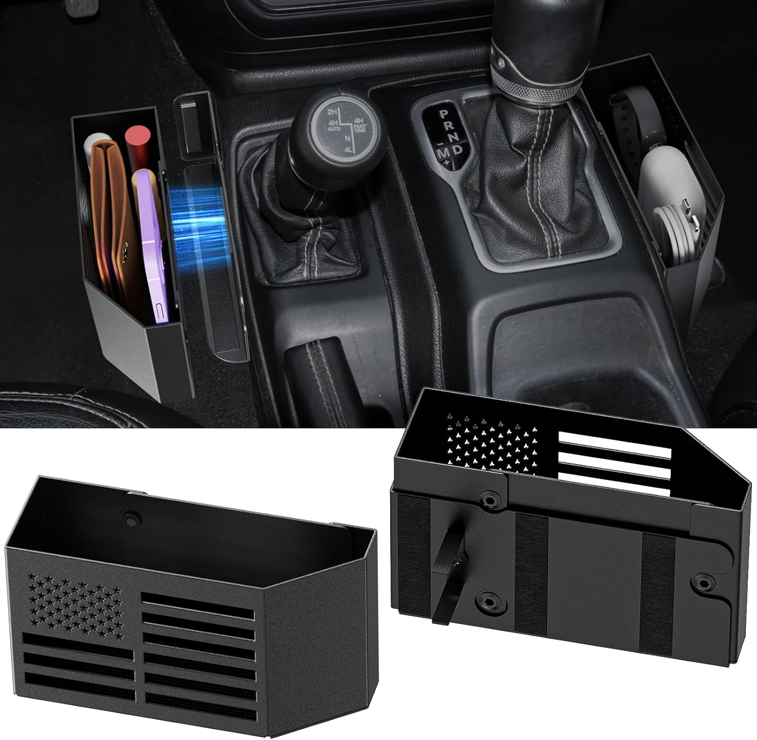 Upgraded Metal Magnetic Center Console Organizer for Jeep Wrangler