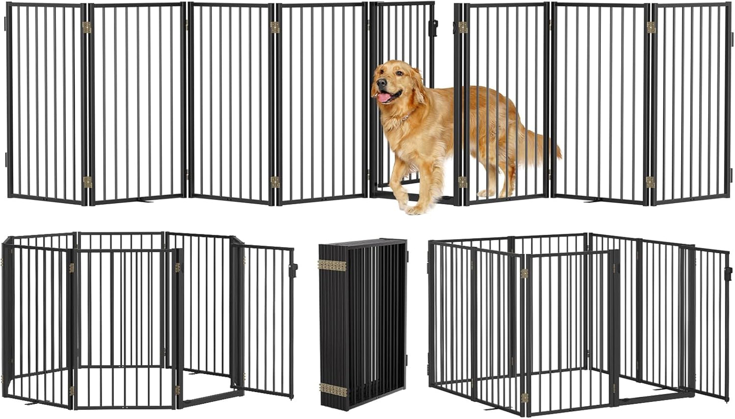 Metal Freestanding Dog Gates with Door for Indoor and Outdoor Use