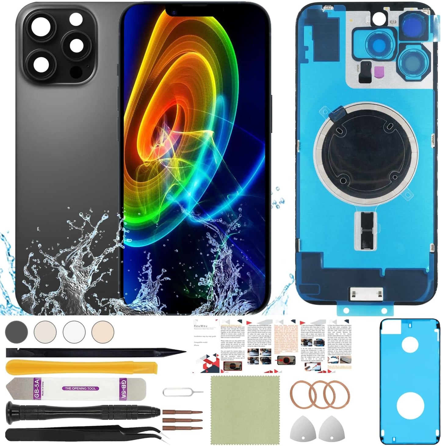 iPhone 16 Pro Max Rear Back Cover Glass Replacement Kit Black