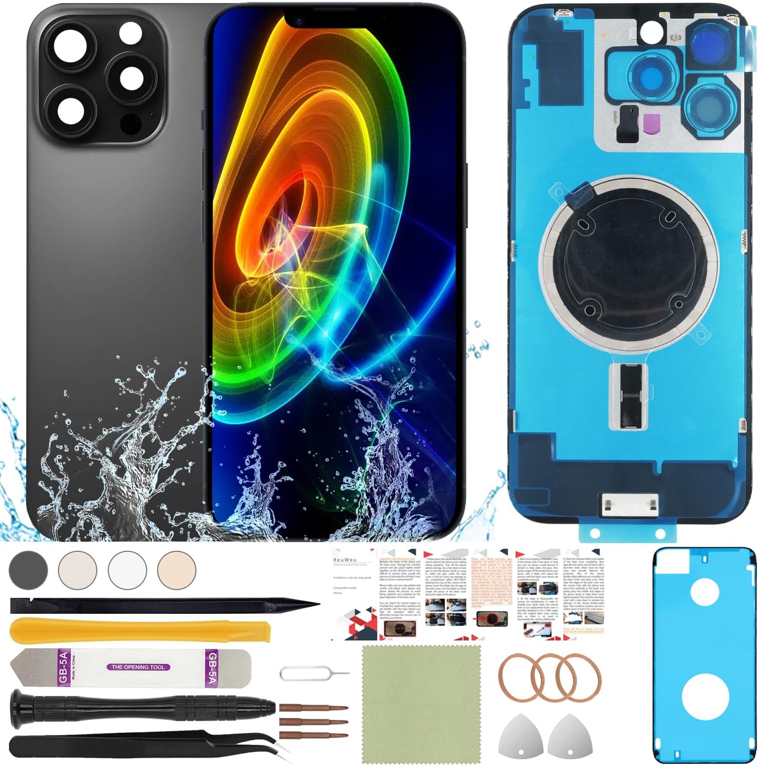 iPhone 16 Pro Max Rear Back Cover Glass Replacement Kit Black