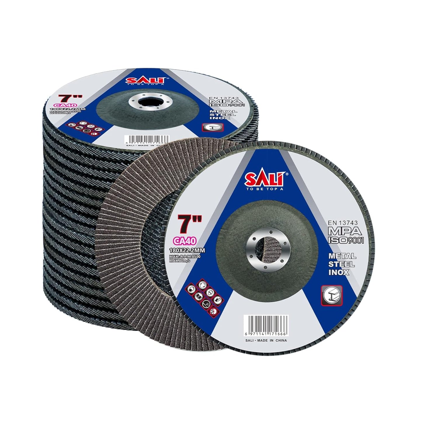 Sali 10 Pack Flap Disc 40 Grit 7in x 7/8in for Angle Grinders