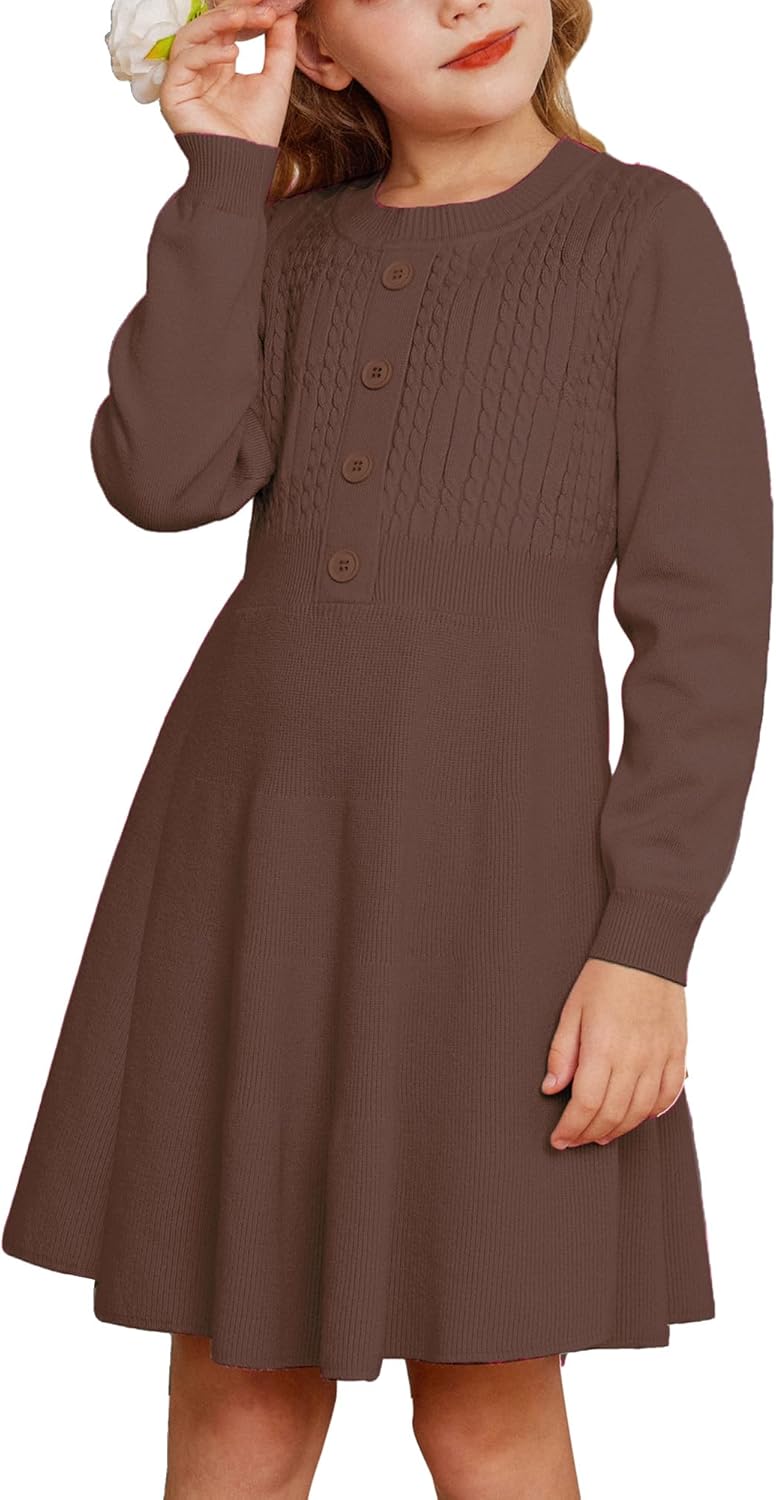GRACE KARIN Girl Dress Long Sleeve Sweater Ruffle Button Front