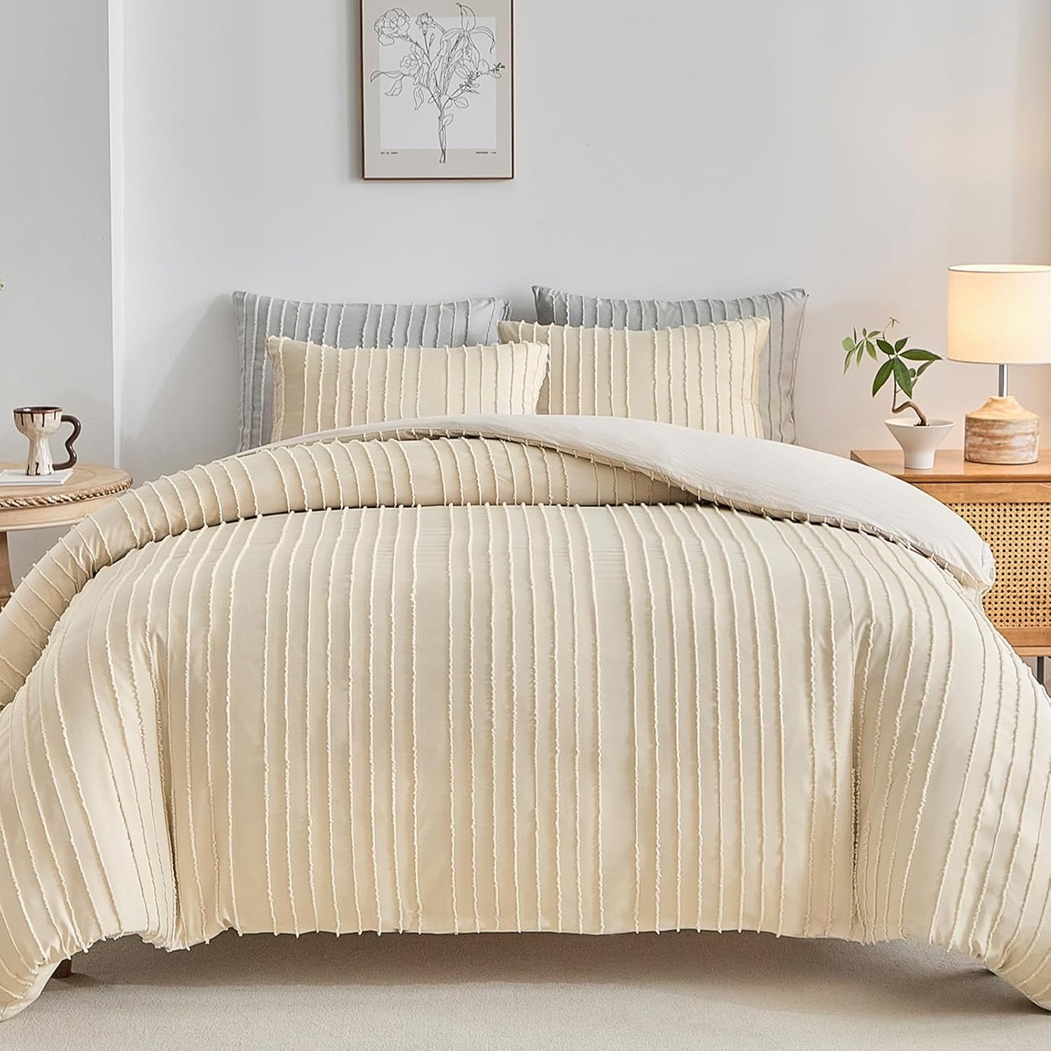 Tufted Duvet Cover Set King Size in Khaki for Cozy Bedrooms