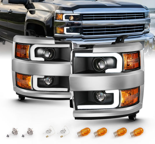 AmeriLite Black Quad Projector Headlights for Chevy Silverado 2500HD