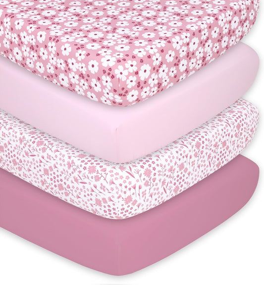 Peanutshell 4-Pack Fitted Crib Sheet Set for Baby Girls