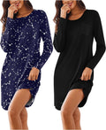 Women's 2 Pack Sleepshirt Dress - Long Sleeve Button & Pocket
