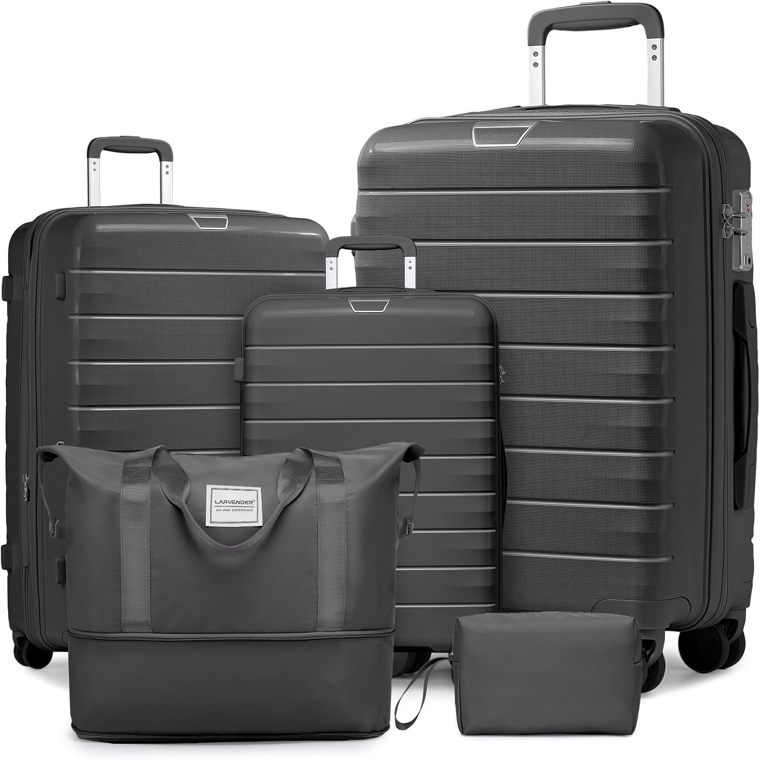 LARVENDER 5 Piece Luggage Set with Expandable Duffel Bag