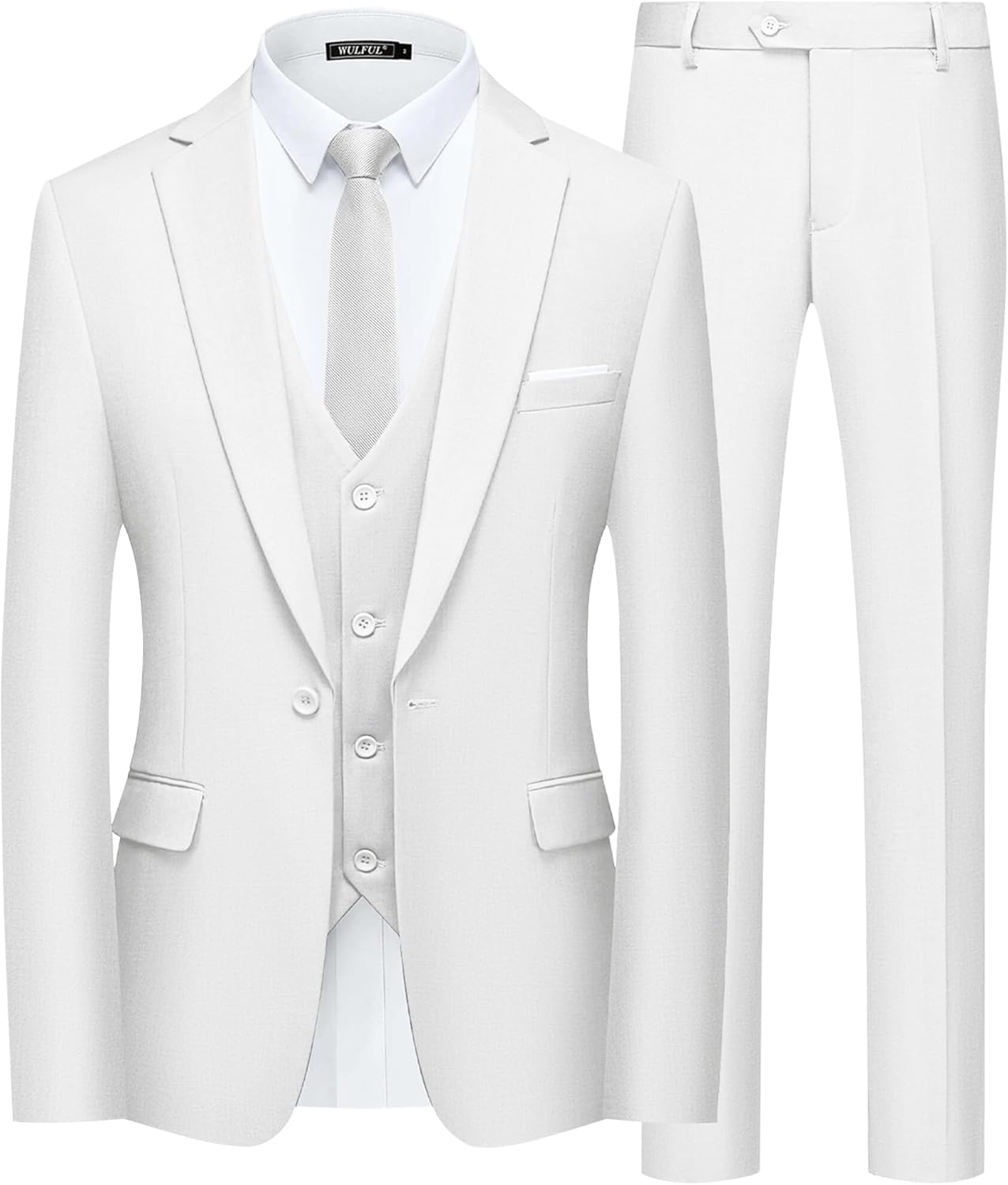 WULFUL Mens Slim Fit Suit 3-Piece Blazer for Weddings & Parties