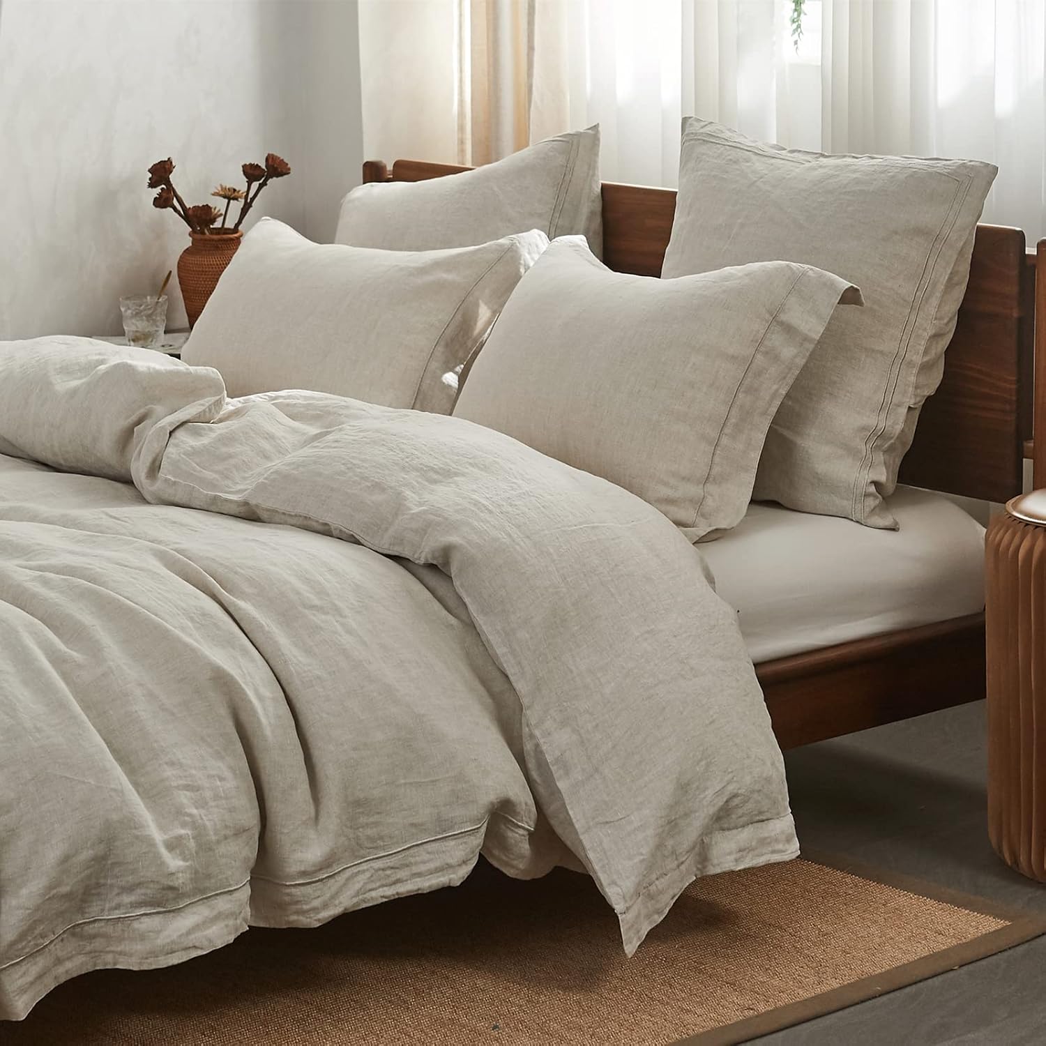100% Linen King Size Duvet Cover Set with Embroidery Design