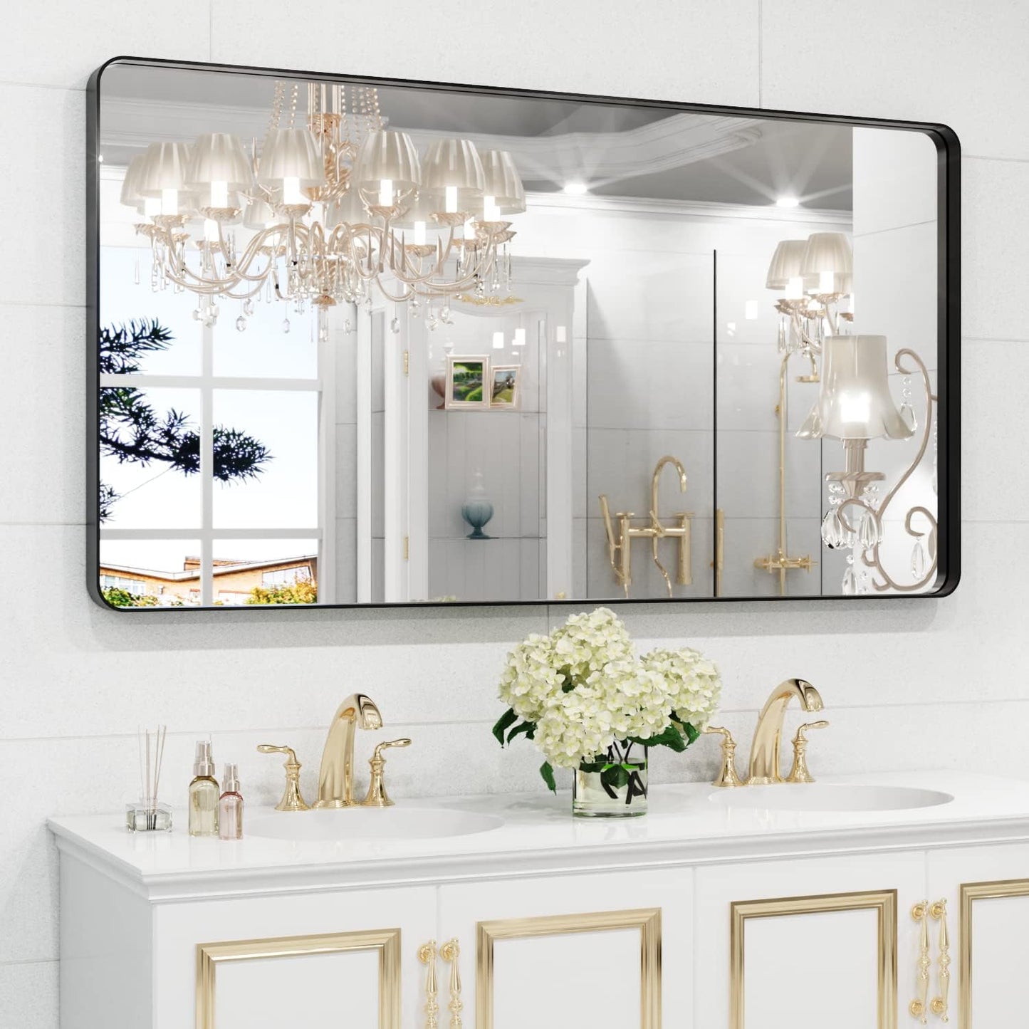 WEER Black Metal Frame Bathroom Mirror - 55x30 Inch Stylish Design