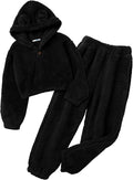 Girls 2 Piece Fuzzy Sweatsuit with Bear Ear Hoodie - Warm & Soft