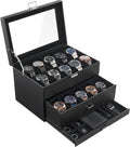 ProCase 20 Slot Watch Box for Men - 3-Layer Glass Lid Display