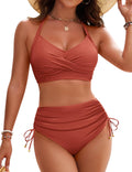 High Waisted Bikini Set for Women - Tummy Control Drawstring Fit