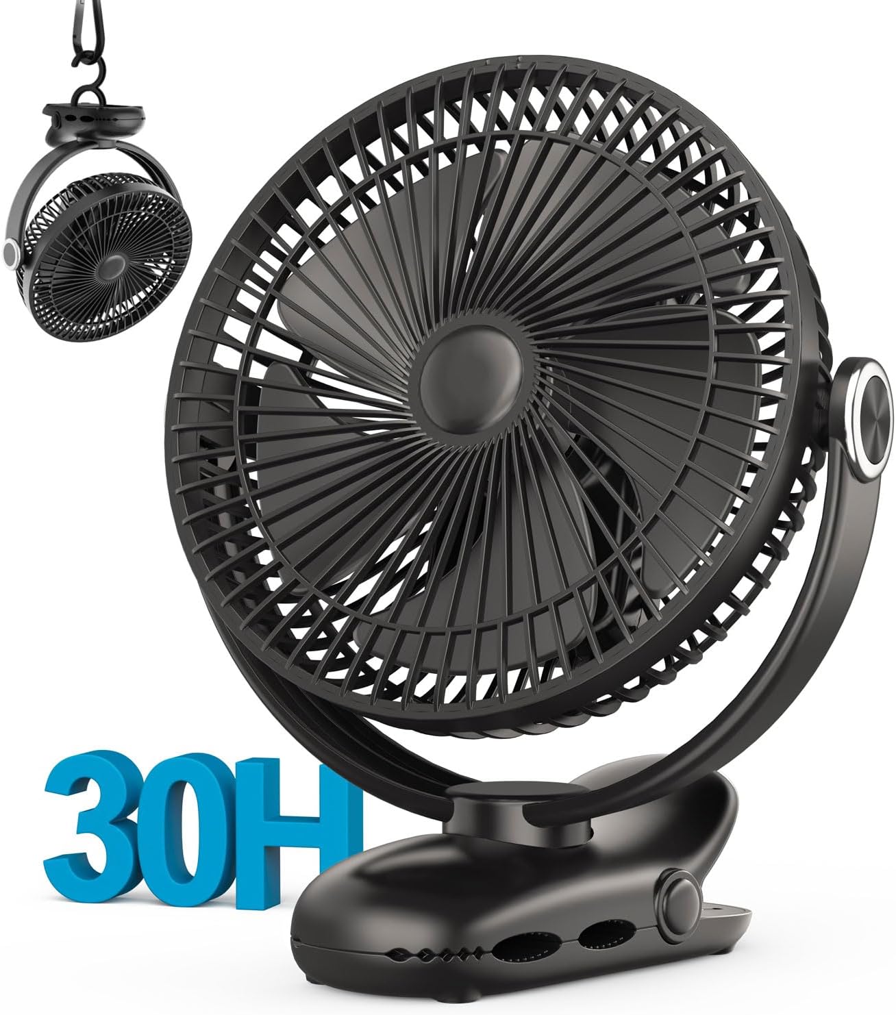 Portable Clip-on Fan, 10000mAh Rechargeable, 4 Speeds, Quiet - Nuerst