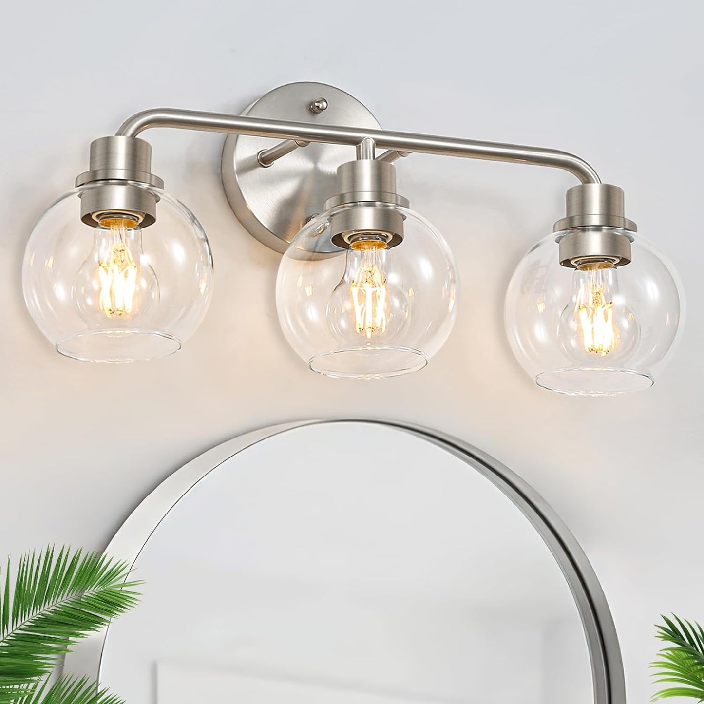 3 Light Bathroom Vanity Light Fixtures in Brushed Nickel Finish