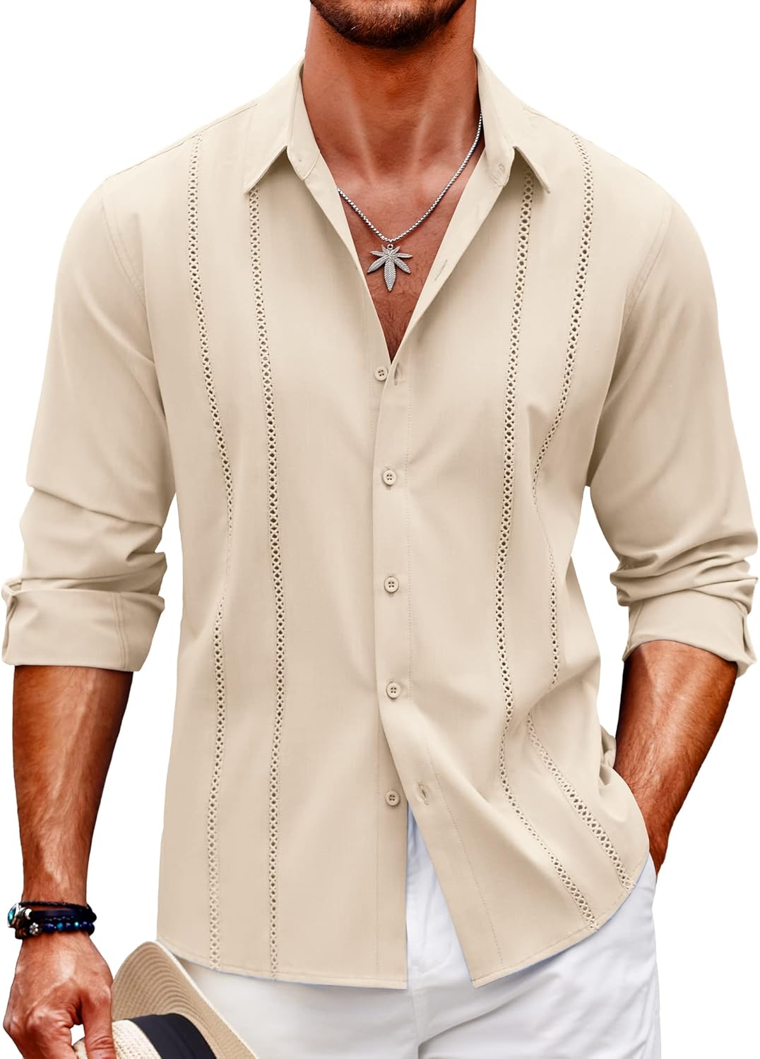 COOFANDY Mens Cuban Guayabera Shirt for Summer Beach Style