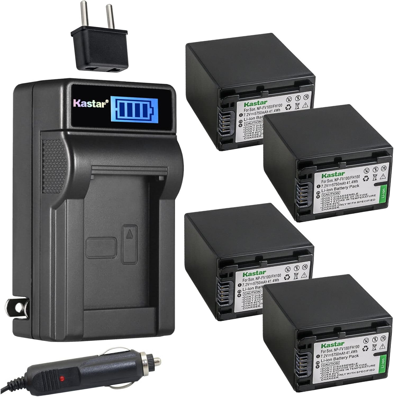 Kastar 4-Pack NP-FH100 Battery and LCD Charger for Sony Cameras