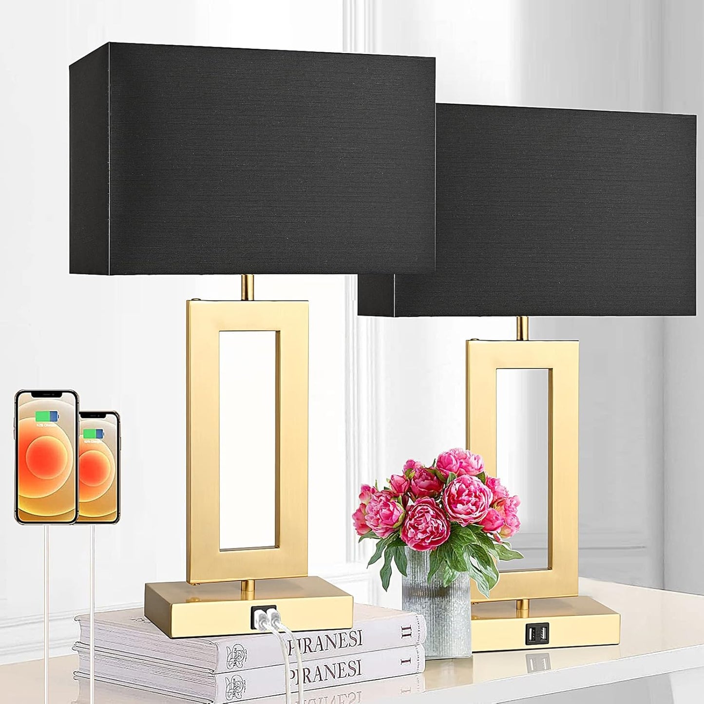 22in Black and Gold Touch Control Table Lamps Set of 2