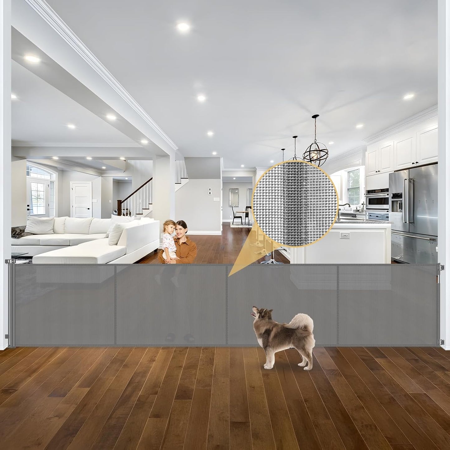 Reinforced 42 Inch Tall Retractable Dog Gate for Kids and Pets