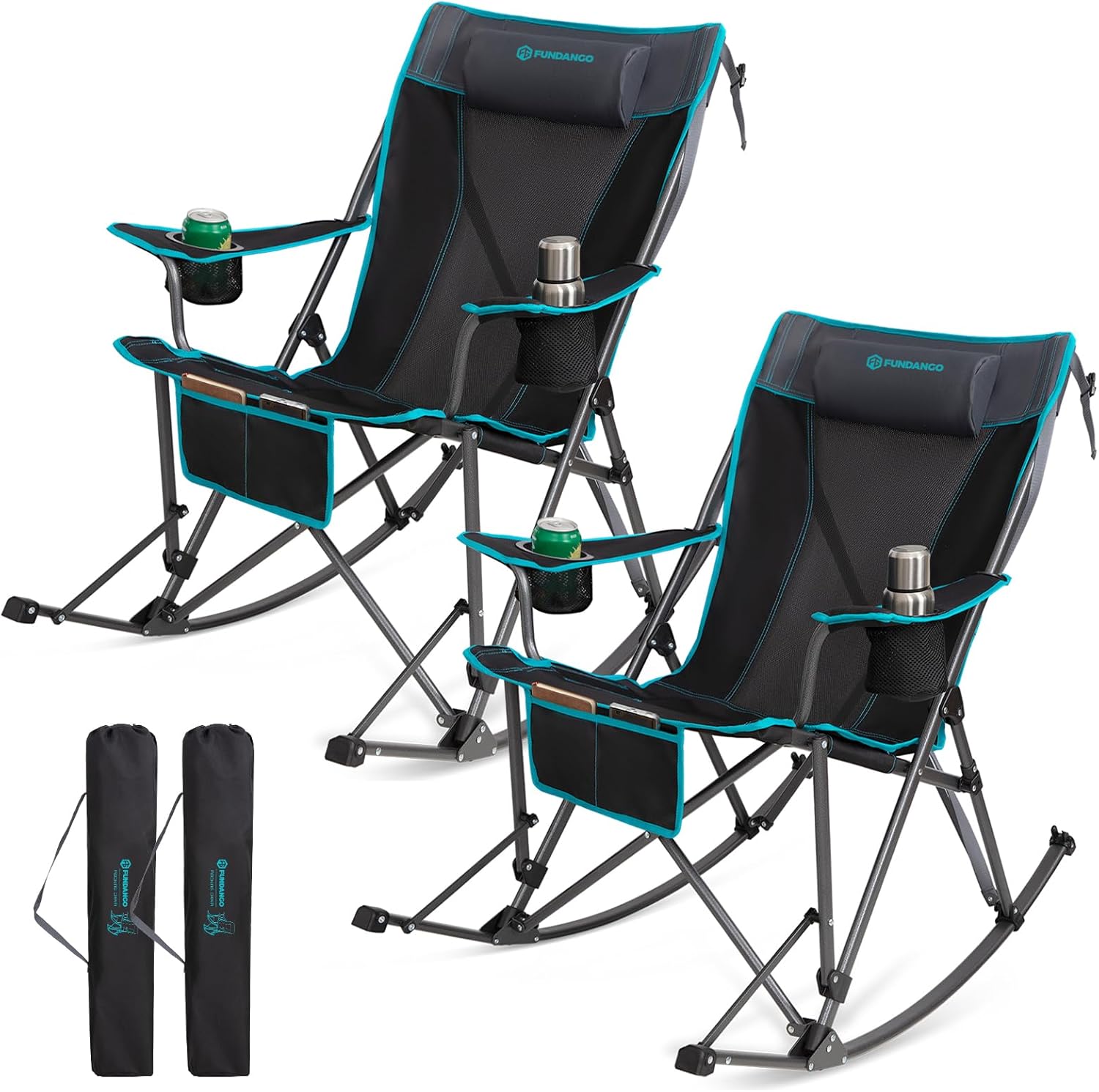 FUNDANGO Rocking Camping Chair 2 Pack with Pillows and Cup Holder