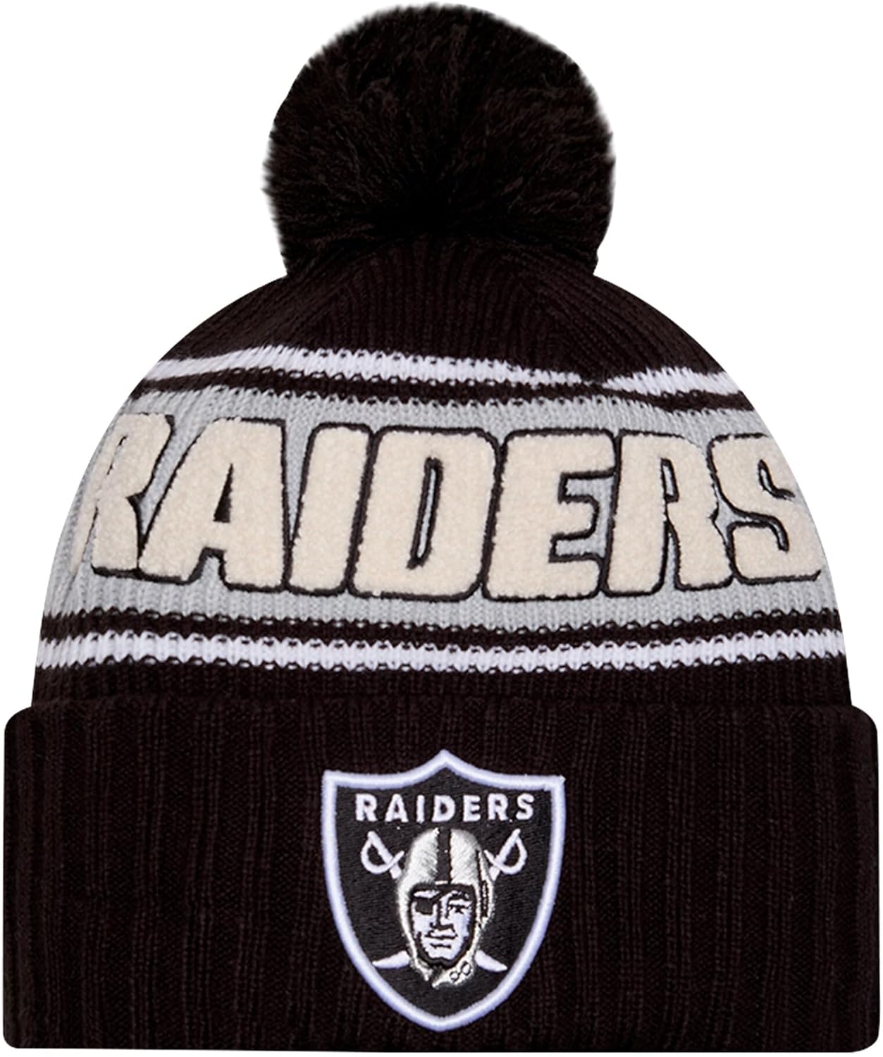NFL Official Sideline Team Logo Sherpa Striped Pom Beanie
