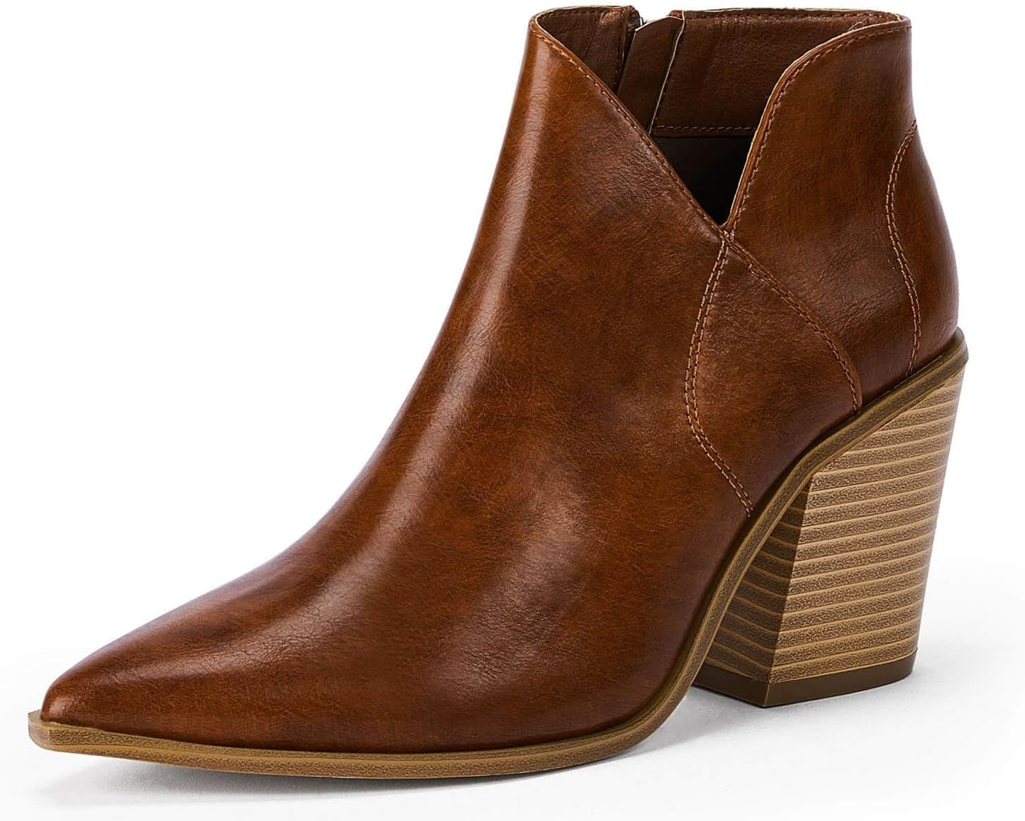 Womens Pointed Toe Ankle Boots with Chunky Heel for Fall
