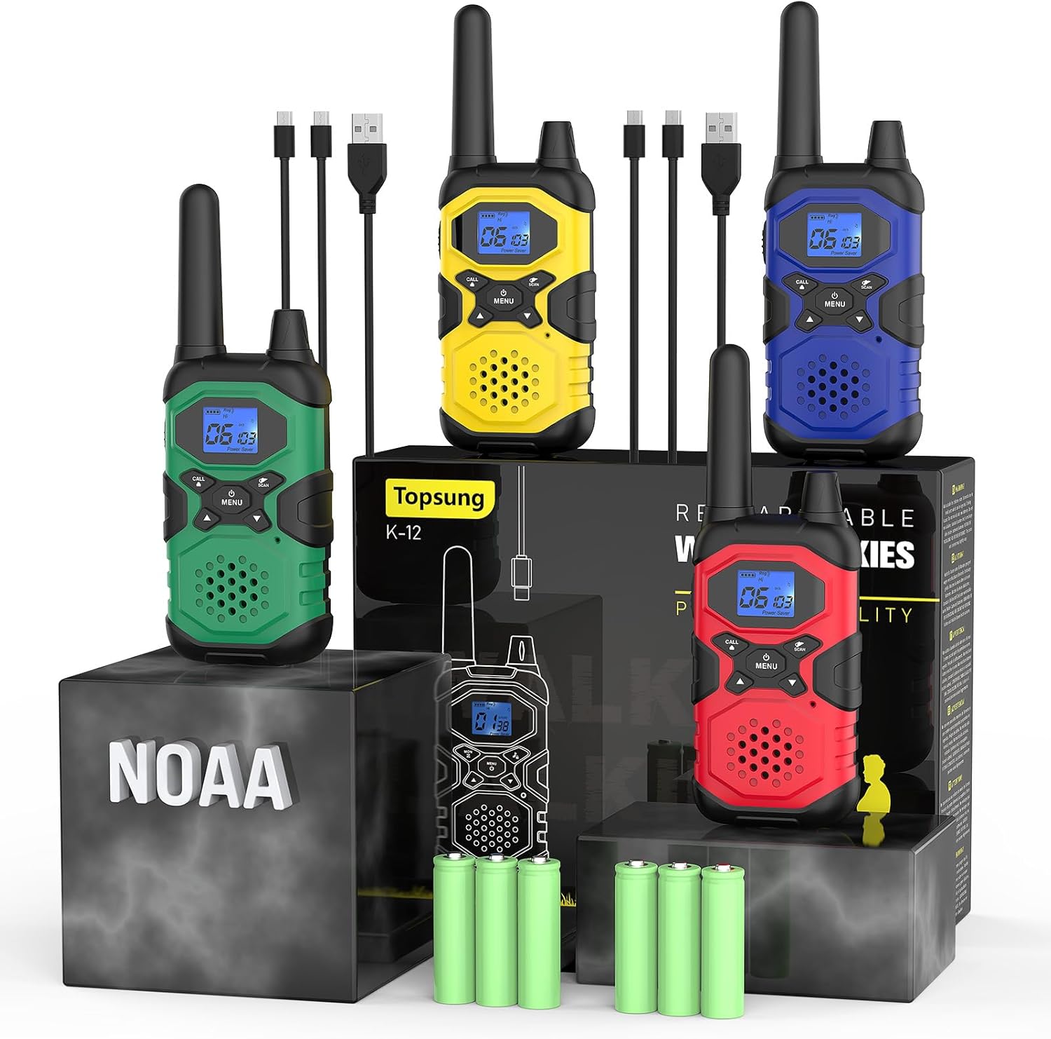 Rechargeable Long Range Walkie Talkies for Adults 4 Pack