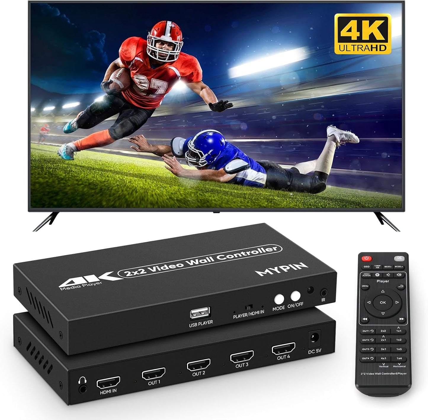 2x2 HDMI 4K Video Wall Controller for Stunning Displays