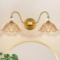Vintage Bathroom Vanity Light with Floral Amber Glass Shades