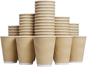 12 oz Disposable Insulated Coffee Cups for Hot Drinks - 100 pcs