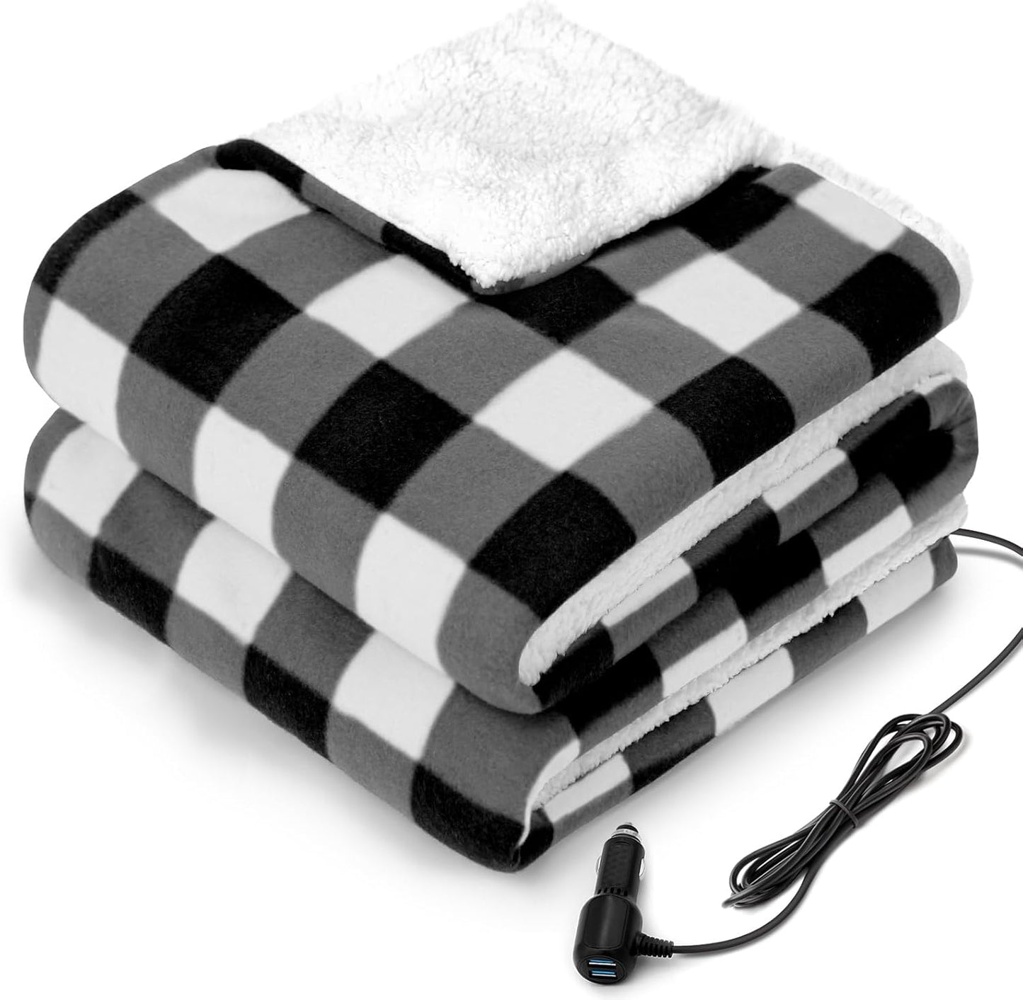 Sealy 12-Volt Heated Car Blanket with USB Ports for Comfort