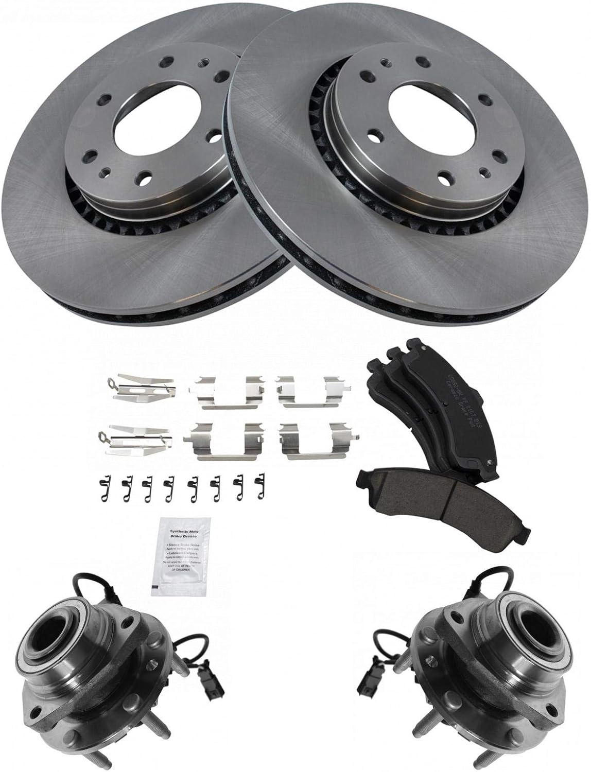 TRQ Wheel Hub & Premium Posi Ceramic Brake Pad Rotor Front Kit