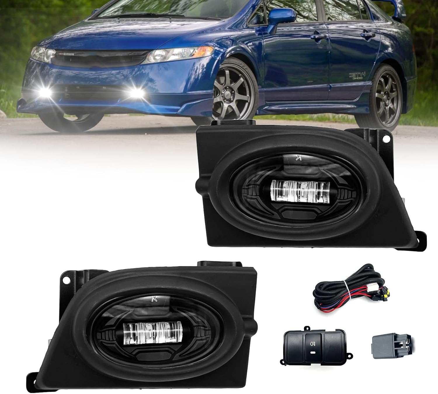 LED Fog Lights for 2006 2007 2008 Honda Civic - Clear Lens